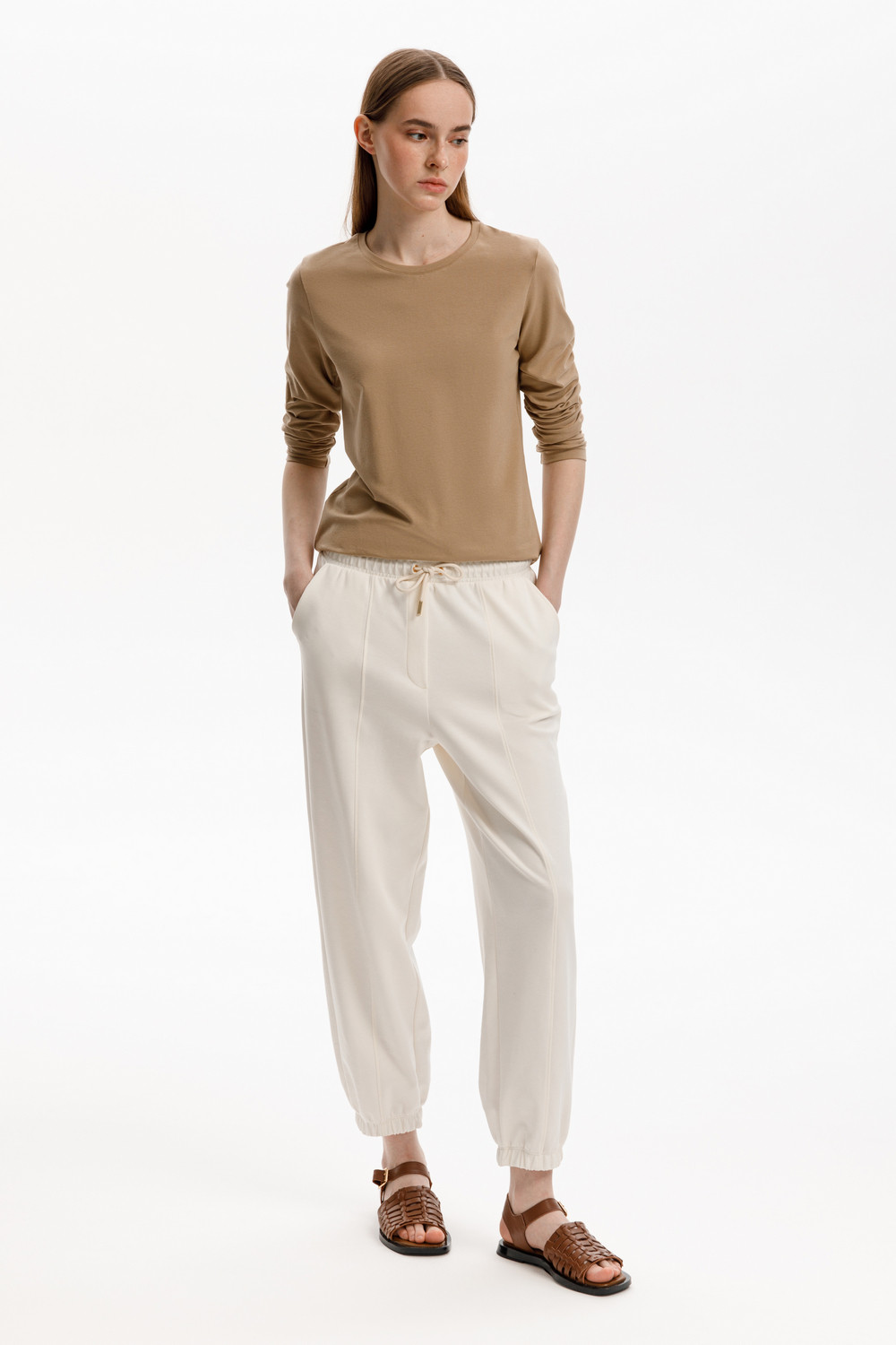 Брюки женские для мам, артикул: ЕВТ 4145, цвет: бежевый