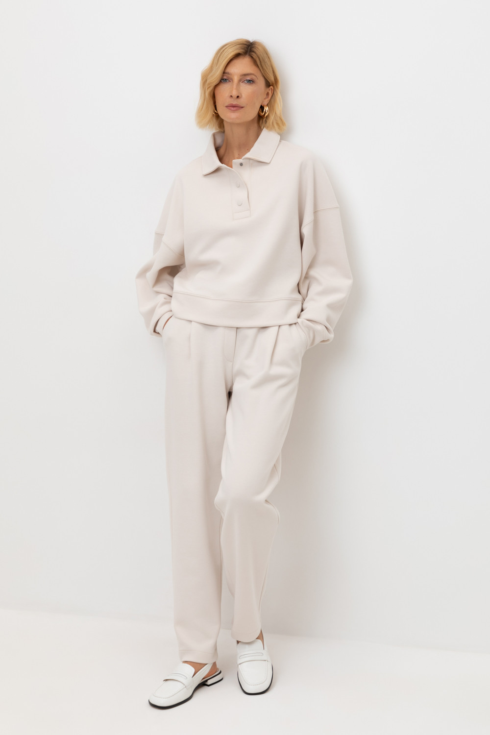 Брюки женские для мам, артикул: ЕВТ 4133, цвет: светло-бежевый