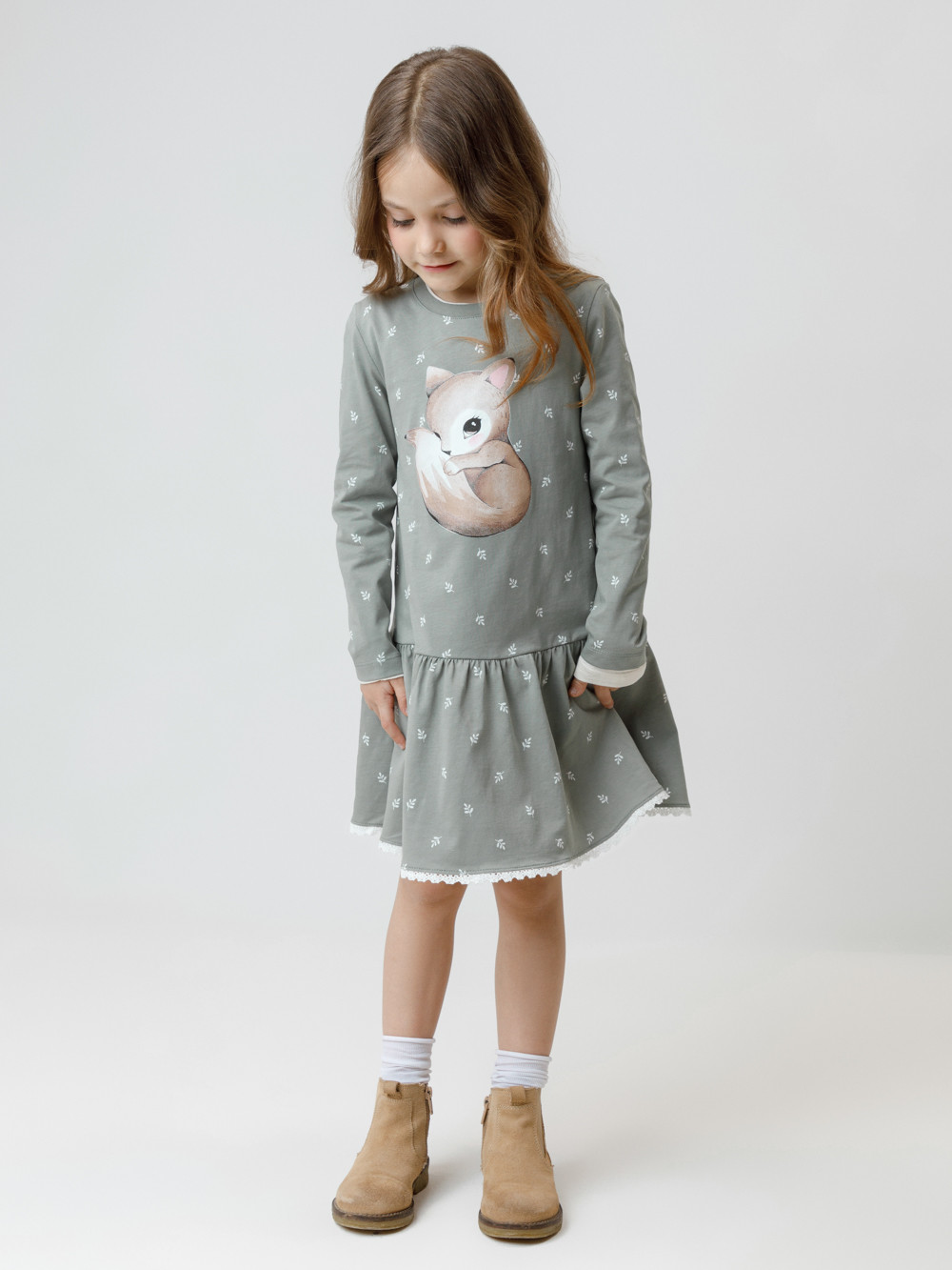 Платье для девочки, артикул: КР 5960, цвет: хаки