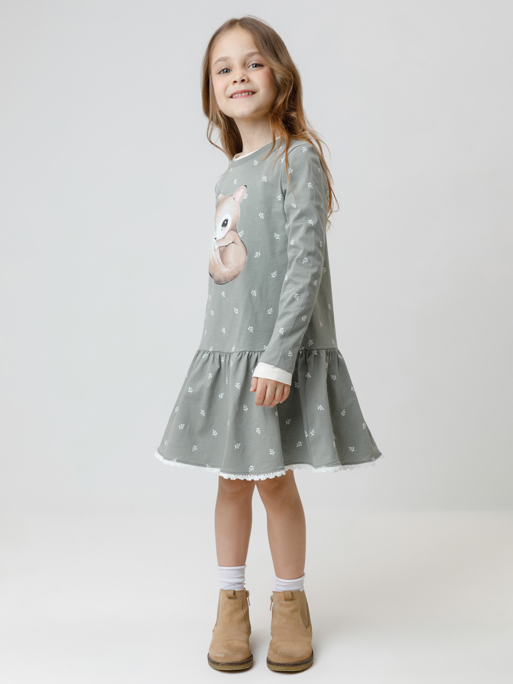 Платье для девочки, артикул: КР 5960, цвет: хаки, фото 3
