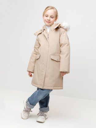 Пальто для девочки, артикул: ВК 38107/9 ГР, цвет: светло-бежевый
